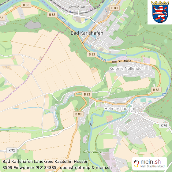 Bad Karlshafen Landkreis Kassel Lageplan © Openstreetmap Contributors Bad Karlshafen Landstadt Lageplan